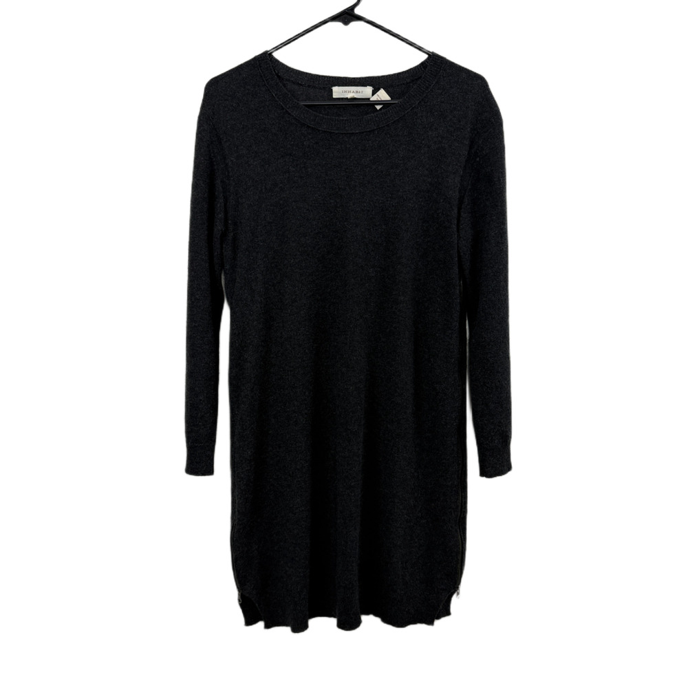 Inhabit Cashmere Sweater Dress Womens Medium Gray Long Sleeve Zipper Sides